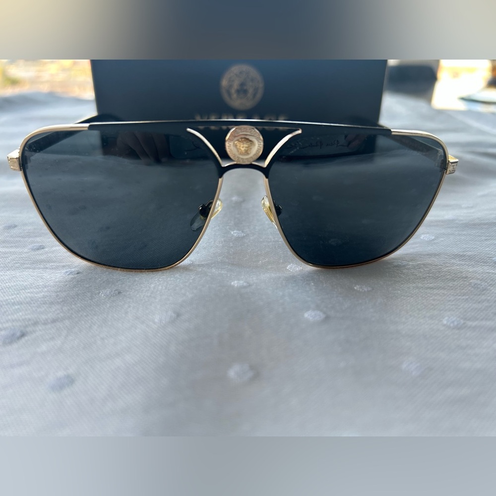 Versace Black and Gold Aviator Sunglasses